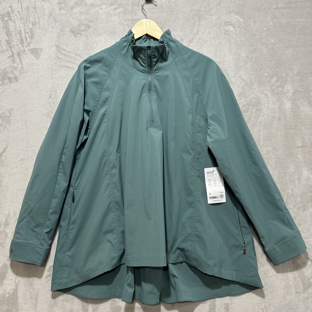 Athleta Women's Advantage Poplin Pullover Jacket Ruffle Collar Green Size L NWT